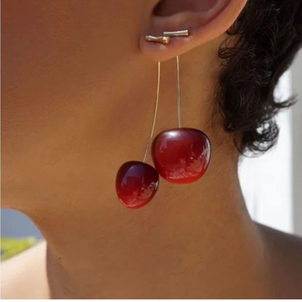 New! Cherry Red Earrings - Picture 3 of 7